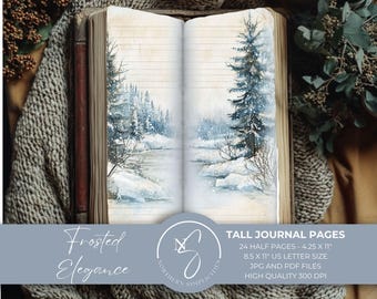 Frosted Elegance Tall Journal Pages, Tall Skinny Thin Junk Journal Kit, Christmas Printable Papers, Snow Digital Download, 2024, F13