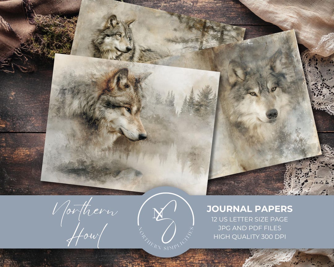 Northern Howl Timber Wolf Nature Printable Papers Digital Set, 2026 ...