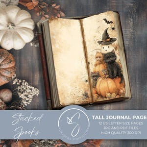 Stacked Spooks Tall Journal Pages, Vintage Halloween Printables and Cat Skinny Junk Journal Kits, Digital Download, 2025, S46