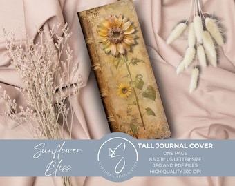 Sunflower Bliss Vintage Book Covers Sunflowers Journal Printable, Tall and Skinny Antique Junk Journal Vintage Ephemera Floral, 2024, S8