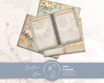 Sunflower Bliss Junk Planner, Undated Vintage Daily Planner and Junk Journal Kit, 2024, S8