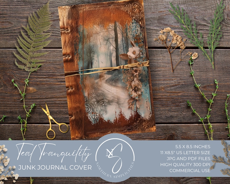 Teal Tranquility: Gold Junk Journals Vintage Book Covers Antique ...
