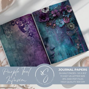 Purple Teal Infusion Junk Journal Kit mit druckbaren Journalen, Scrapbook-Papier, Ephemera, digitalen Downloads, Floral Junk Journal, 2024