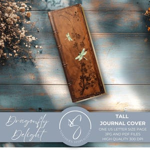 Dragonfly Delight, hoge en magere libel dagboekomslag, vintage, afdrukbare boekomslag, ongewenste dagboek, libel kortstondig, 2024, D1