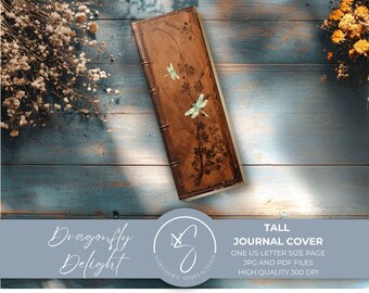 Dragonfly Delight, Tall and Skinny Dragonfly Journal Cover, Vintage, Printable Book Cover, Junk Journal, Dragonfly Ephemera, 2024, D1