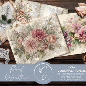 Floral Definition Journal Papers with vintage dictionary scrapbook vintage paper old book pages junk journal kit supply ephemera pack, 2025