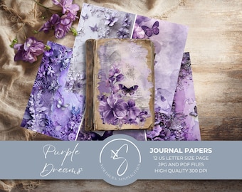 Papier do scrapbookingu Purple Dream Journal Papers z motywem kwiatów i motyli, 2024