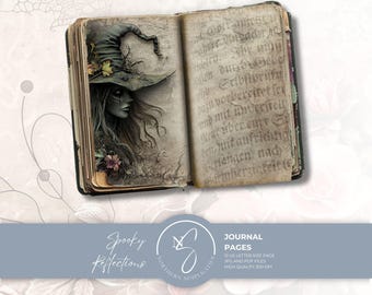 Spooky Reflections Junk Journal Pages, Gothic Witch Halloween Craft Kit, 2024, S12