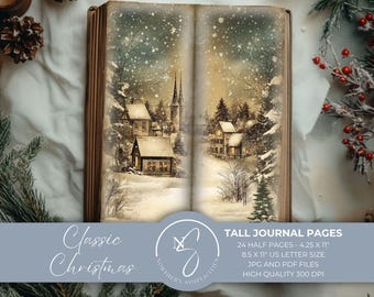 Classic Christmas Tall Junk Journal Pages, Vintage Christmas Thin Junk Journal Kit, Digital Download, Scrapbook Paper, Ephemera, 2024, C14