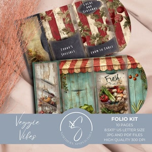 Ambiance végétarienne : kit folio de journal indésirable, éphémères du jardin, végétarien, kit numérique citrouille, éphémères vintage, impression numérique végétale, 2024, V7