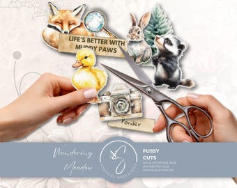 Wandering Meadow Printable Fussy Cuts, Woodland Animal Ephemera Journal Quotes, 2025, W36