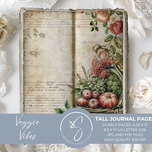 Journal indésirable Veggie Vibes, grands et maigres, éphémères de jardin, jardinage vintage, kit numérique citrouille, Thin Summer's Bounty, 2024, V7