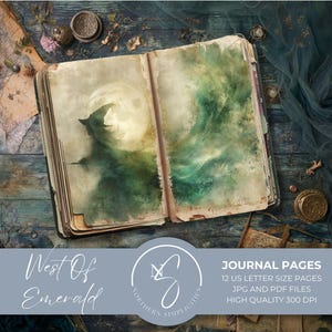 West of Emerald Journal Pages for Gothic Witch Junk Journal Kit, Digital Download Scrapbook Papers and Printable Supply, 2025
