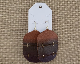 Handmade Brown Segmented Leather Earrings