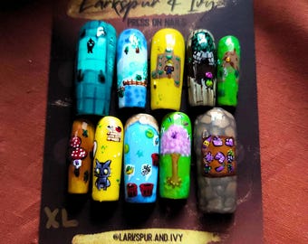 Long Sculpted Square STARDEW VALLEY Fanart Apres Gel-X Press On Nails Size Extra Large