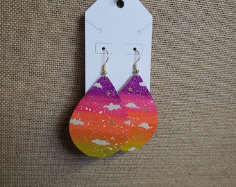 Hand Painted Sunset Leather Earrings