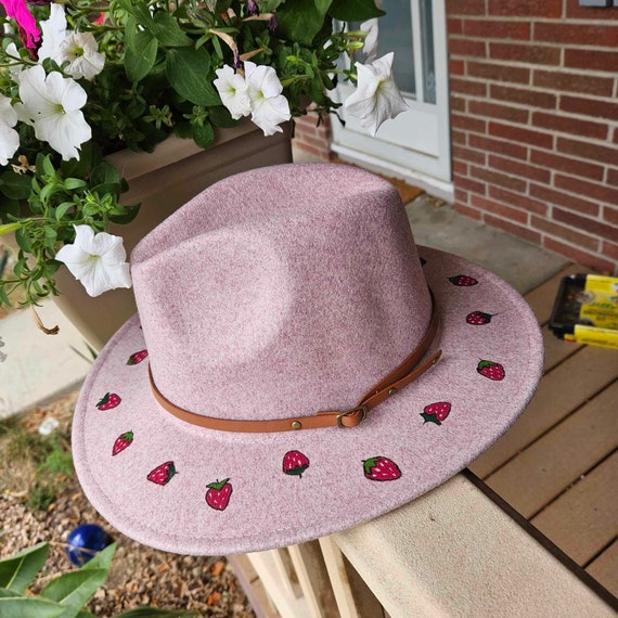 fallenBROKENstreet Pink Wool Fedora Hat Hand Tooled Painted Leather Band Boho OS The Ratatat Fedora | Australian Wool Felt UPF 50+ | Fallen  main image 4
