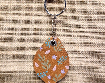 Hand Painted Spring Flower Leather Keychain