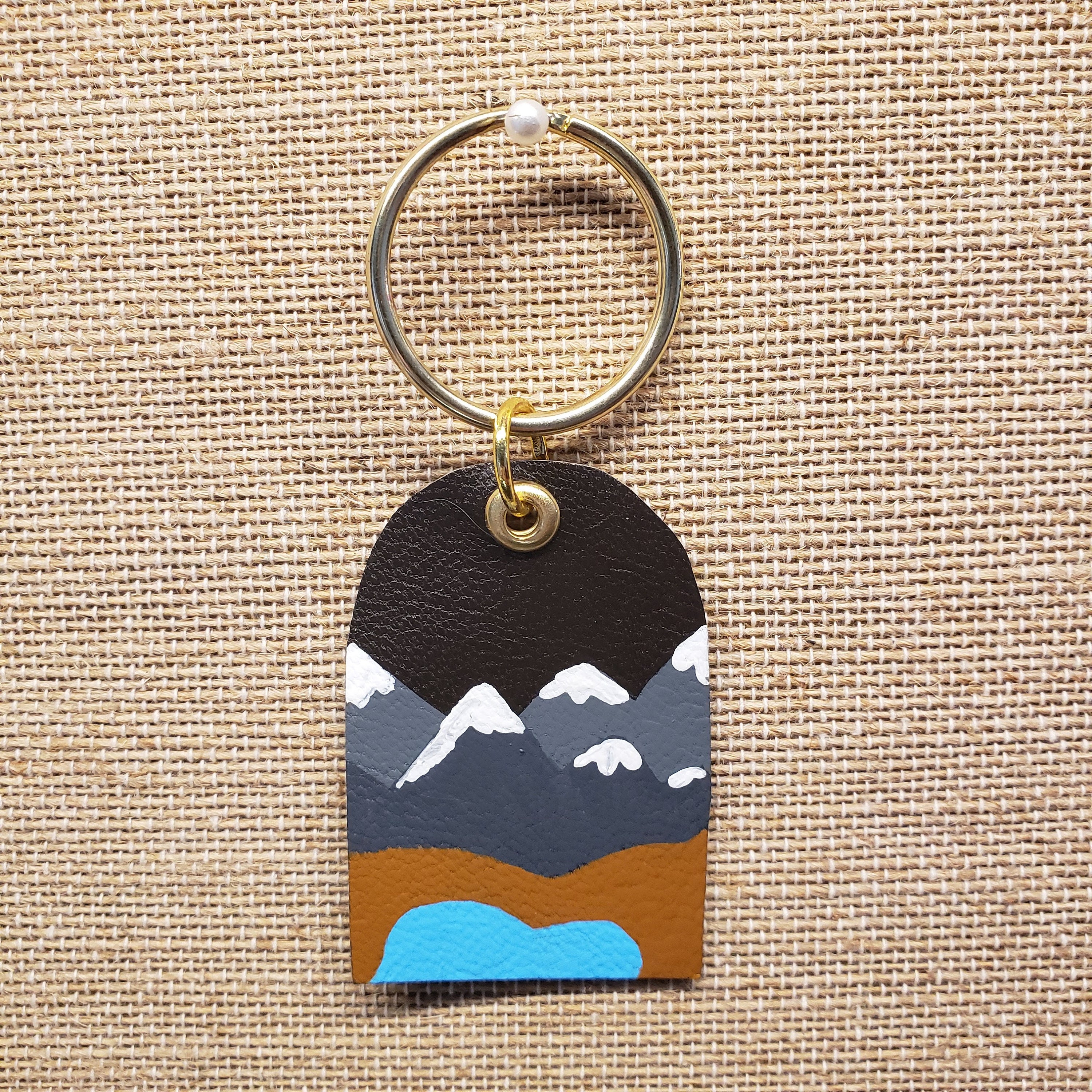 Landscape Keychain Hand Painted Mountain Landscape Leather Keychain - Etsy