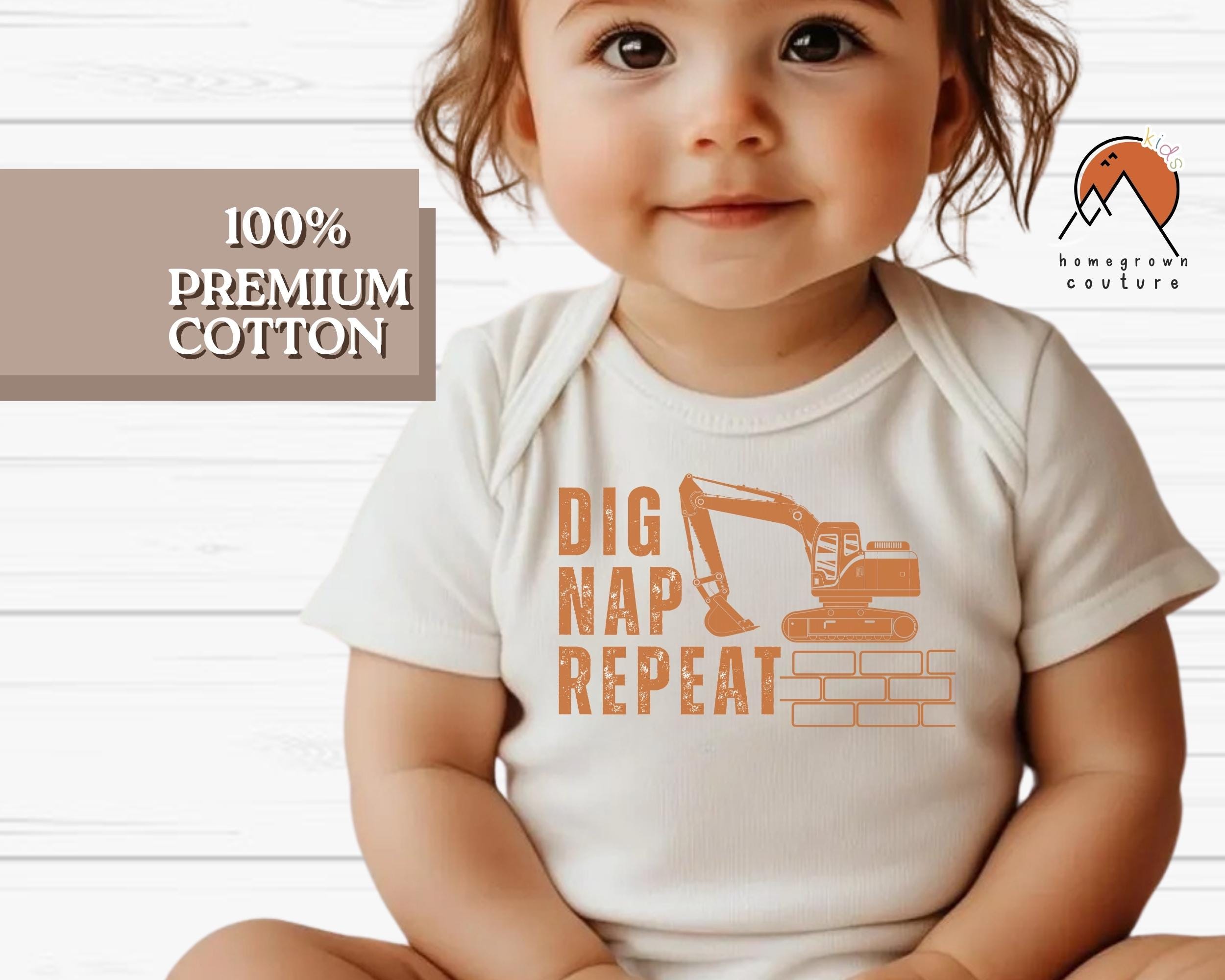 Dig Excavator Retro Onesie® Tractor Baby Bodysuit Construction Boy Onesie® Construction Crew Baby Romper Excavator Dig Nap Repeat Onesie®