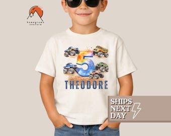 Monster Truck 5th Birthday Shirt Custom Birthday Shirt Truck Birthday Party Boys Fifth Birthday Shirt Personalized Monster Truck Party Shirt