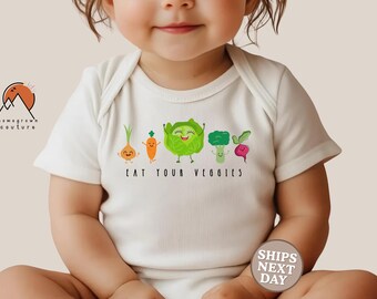 Vegan Baby Onesie® Eat Your Veggies Baby Bodysuit Cute Baby Clothing Farmers Market Baby Bodysuit Farming Baby Shower Gift Gardening Onesie®