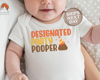 Funny Designated Party Pooper Onesie® Cute Onesie® Funny Baby Onesie® Poop Baby Bodysuit Funny Baby Shower Gift For New Mom Holiday Party