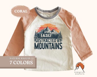 Adventure Hiking Kids Shirt Little Hiking Buddy Toddler Tshirt Camping Hunting Distracted by Mountains T-shirt for Kids Clothing Raglan Tee