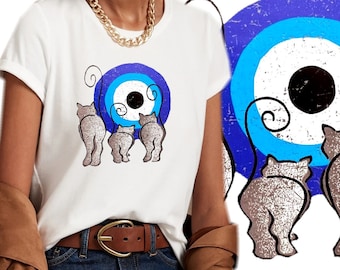 Camiseta de Gatos Mal de Ojo: Símbolo Protector de una Isla Griega