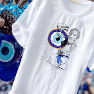Griechisches Souvenir-Shirt, griechisches Karten-T-Shirt, griechisches Evil-Eye-Shirt, antike Geschichtskleidung, griechisches Kultur-T-Shirt, hellenisches Karten-Shirt