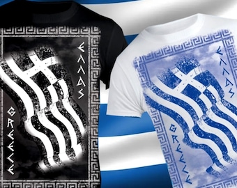 Greek Flag T-Shirt, Greece Graphic Tee, Hellenic Pride Shirt, Greek Meander Design, Black Greece Souvenir Tee