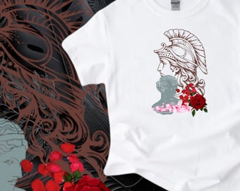 Maglietta con guerriero greco: arte minoica, design spartano