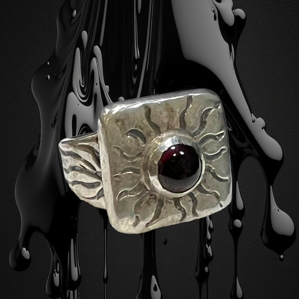 Modern Ruby Ring, Sterling Silver 925, Gemstone Dark Ruby, Square Ring Design, Artsy Silver Ring, Stunning Dark Red Stone, Gift For Mom