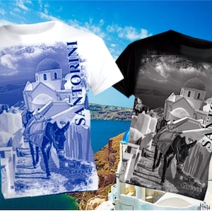 Santorini Greece T-shirt, Greek Islands, Donkey Ride Tee, Summer Tee, Santorini T-shirts, Gifts for Her, Gift for Him, Santorini Tees