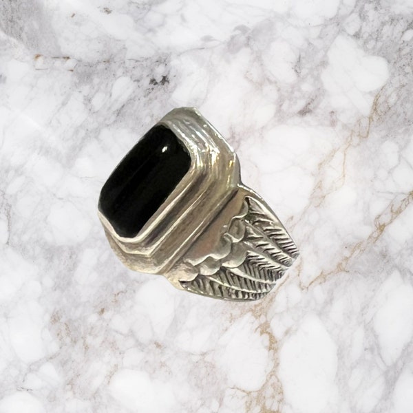 Black Stone Ring, Onyx Silver 925, Bali Style Rings, Handcrafted Silver Jewelry, Mystical December Birthstone, Promise Ring, Square Onyx