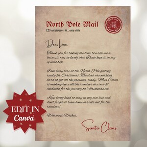 Letter From Santa Editable and Personalized | Santa Letter | Letter ...