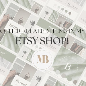 May include: A collage of images showcasing various design elements, including brand logos, color palettes, and typography. The text "OTHER RELATED ITEMS IN MY ETSY SHOP!" is prominently displayed in the center of the image.