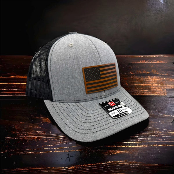 American Flag | Richardson 112 | Trucker Hat | Leather Patch Hat | Richardson Sports