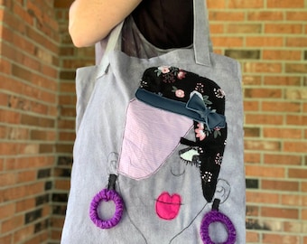 One of a kind, handmade, upcycled tote bag