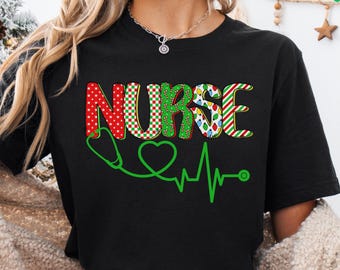 ナースクリスマスシャツ、ホリデーナースTシャツ、ナースクリスマス、RNギフト、フェスティバルスクラブナースTシャツ、ナースTシャツ、ナースホリデーシャツ、ナースギフト