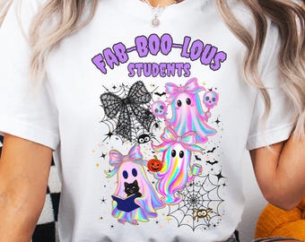 Halloween Teacher Shirt, Fabulous Teacher Shirt, Iridescent Ghost Teacher Tee, Spooky Season Fall Teacher T-Shirt, Teacher Ghost Shirt