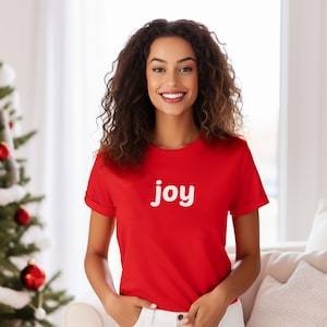 Koszulka Joy Shirt Christmas Unisex Tee, koszulka Holiday Happiness T-shirt, świąteczny sezon Top, prezent na świąteczną koszulkę Jolly, koszulka Merry Cheer