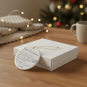 Book Club Ornament, Personalized Group Gift, Book Club Christmas Ornament, Custom Reader Gift, Book Lover Ornament, Holiday Gift Round + White Gift Packaging
