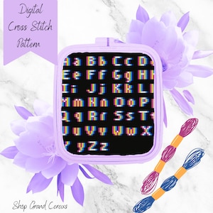 Computer Screen Alphabet | Cross Stitch Pattern, Pixel Alphabet Cross Stitch, Gamer Font, Cross Stitch Font, Nerdy Alphabet Pattern