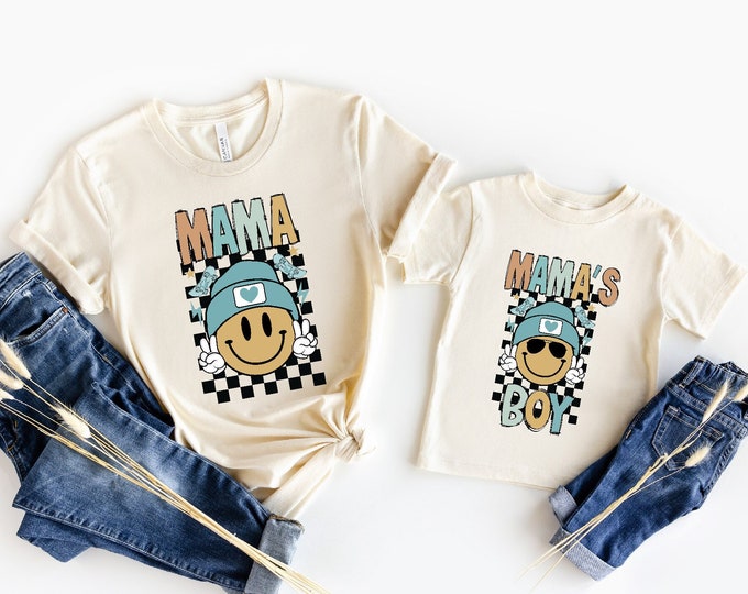 Retro Happy Face Mama and Boy Matching Shirt Set