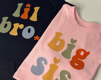 Retro Big Sis Lil Bro Matching Shirt Set