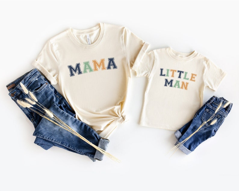 Retro Little Man And Mama Matching Shirts, Retro Boys And Mom Shirt, Mom and Son matching Shirt image 1