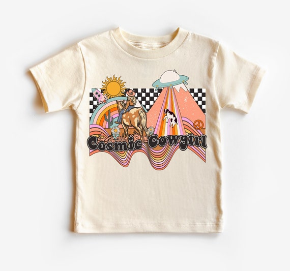 Cosmic Cowgirl Toddler Shirt: Retro Western Space Bodysuit