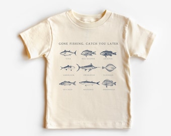 Ido a pescar te atrapará más tarde camisa neutral divertida para niños pequeños y traje de bebé, camisa de pesca neutral para niños lindos