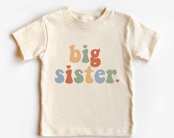 Retro Big Sister Toddler Shirt: Neutral Colors, Soft Cotton